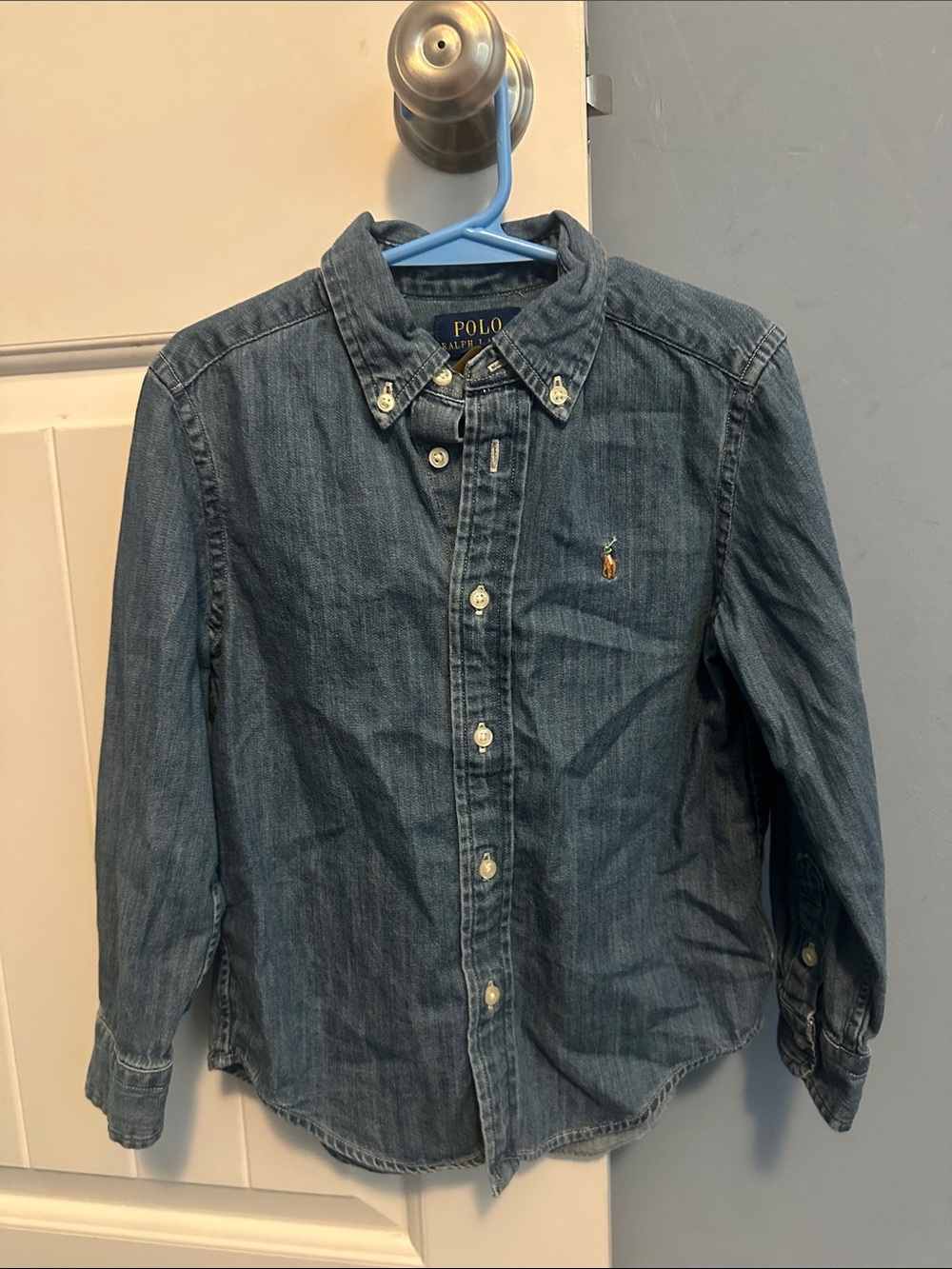 Polo by Ralph Lauren Girls'/Boys' Dark Blue Denim Button-Down Shirt